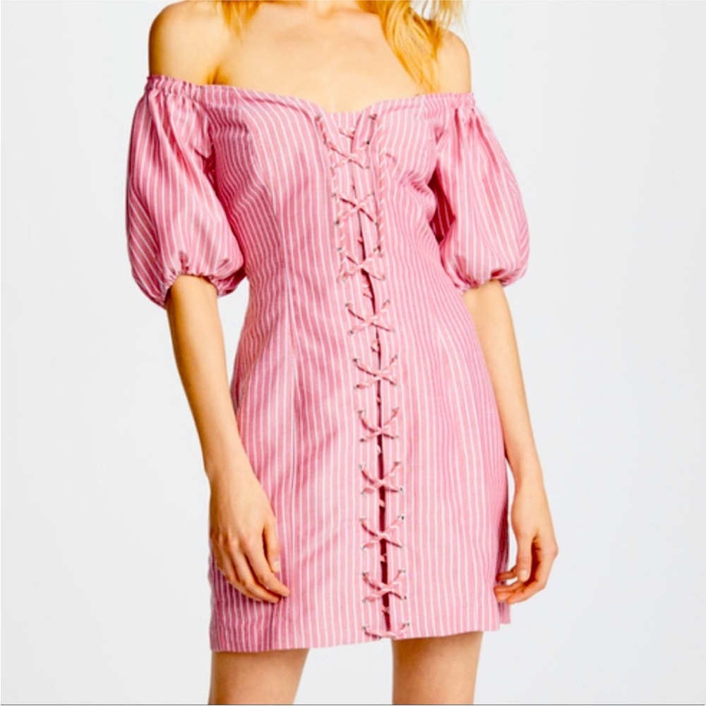 WAYF red/pink off the shoulder corset dress SZ Medium mini spring summer casual